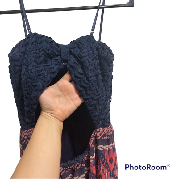 Trixxi Maxi Sun Dress Sleeveless w Navy Crocket Open back  100%Polyester Small - Picture 7 of 12